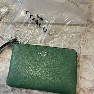 Coach Teal and Brown Leather Wristlet
